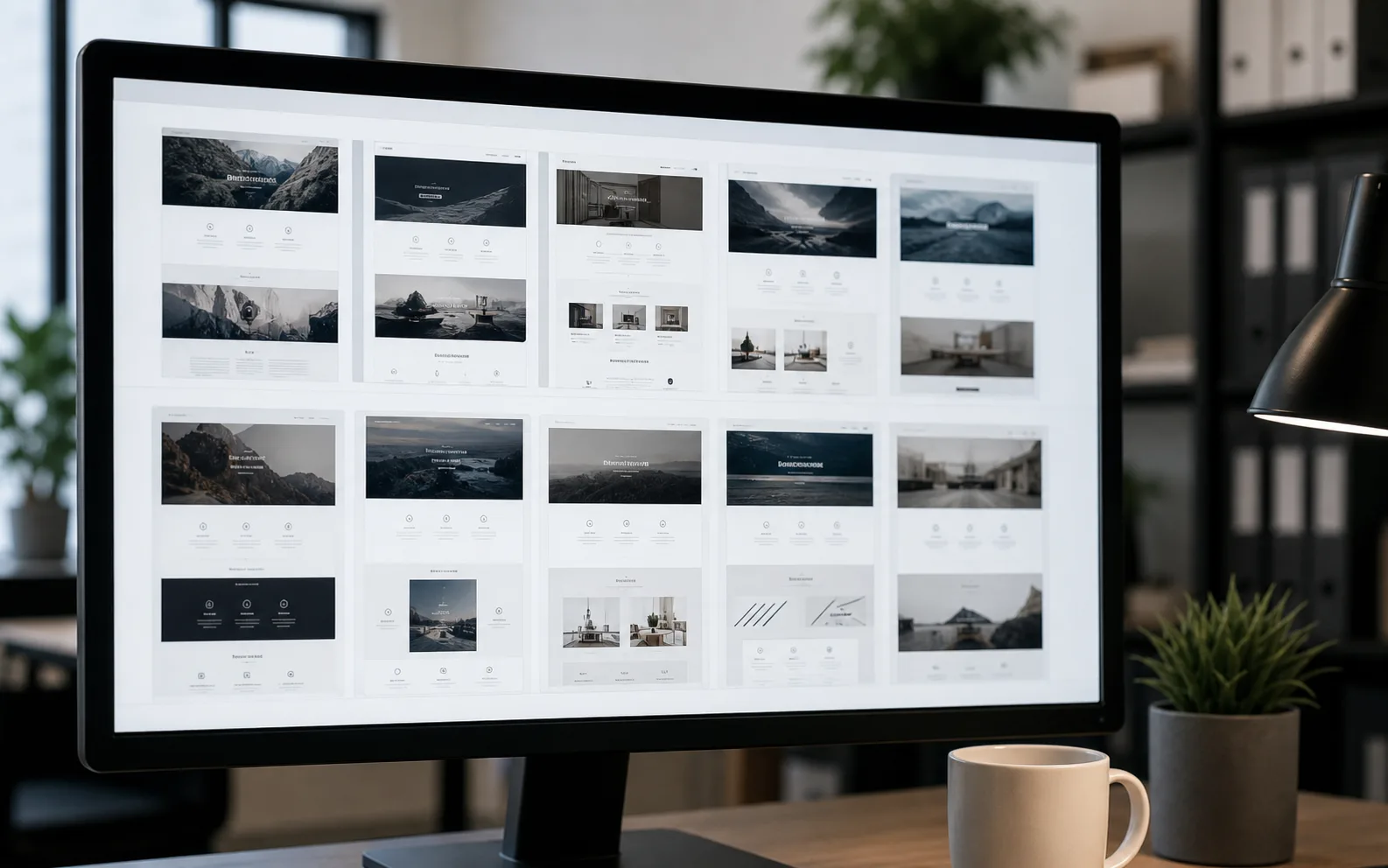 Écran d’ordinateur affichant une galerie de templates de sites vitrines très similaires soulignant le côté générique