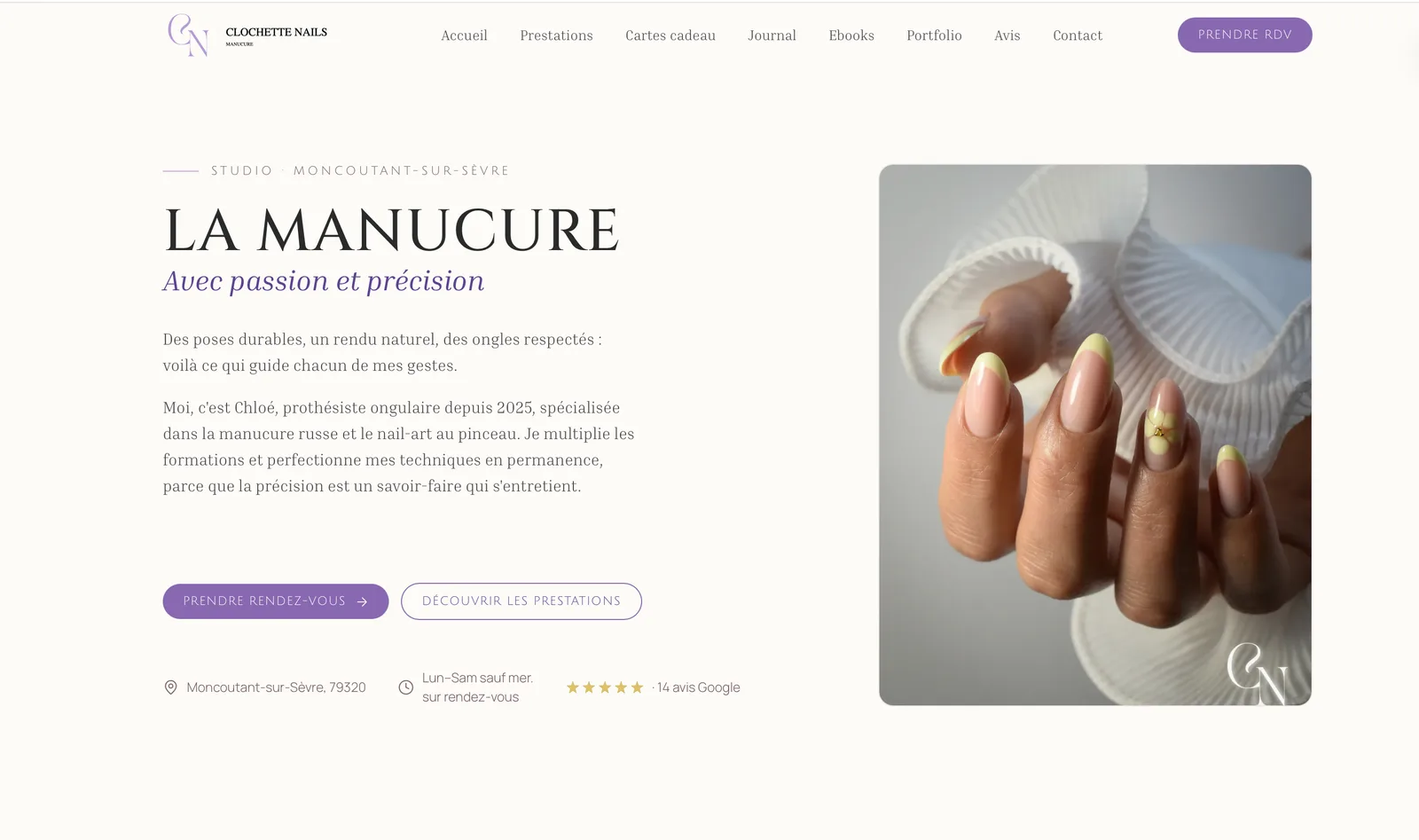 Page d'accueil du site Clochette Nails